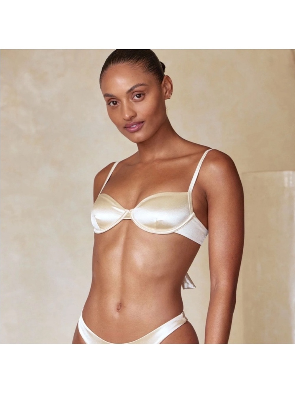 Monday Swimwear Capri Top and Bryon Thong in Champagne Jersey